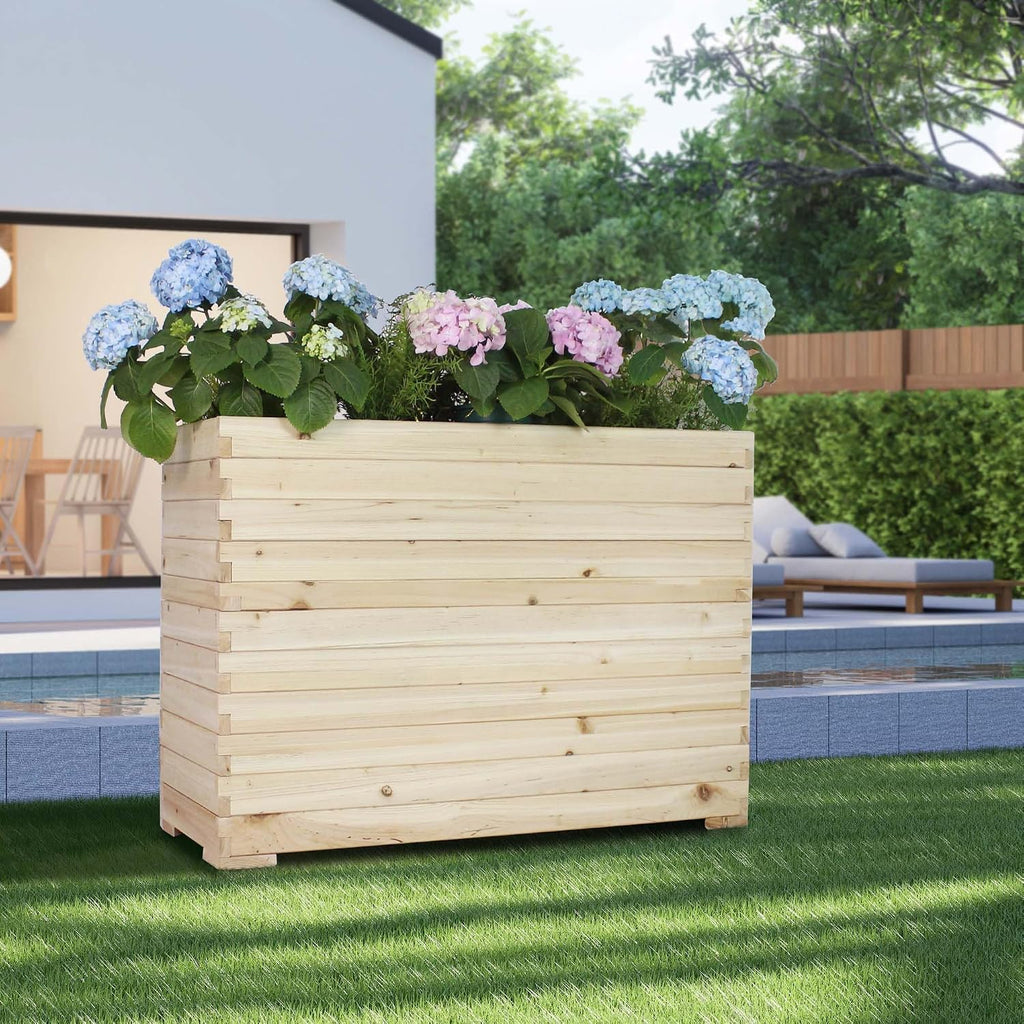 Wood Raised Garden Bed, Rectangular Planter Box Outdoor Large Tall Trough 39"x28"x15" Flower Planters Boxes with