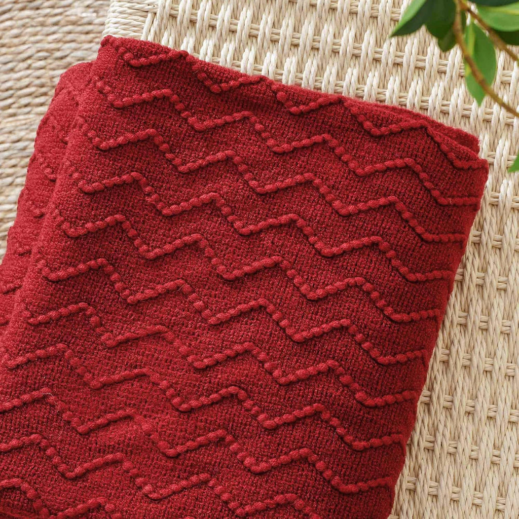 Christmas Red Throw Blanket for Couch, Textured Soft Burgundy Throw Blankets, Decorative Knitted Red Blanket for Sofa