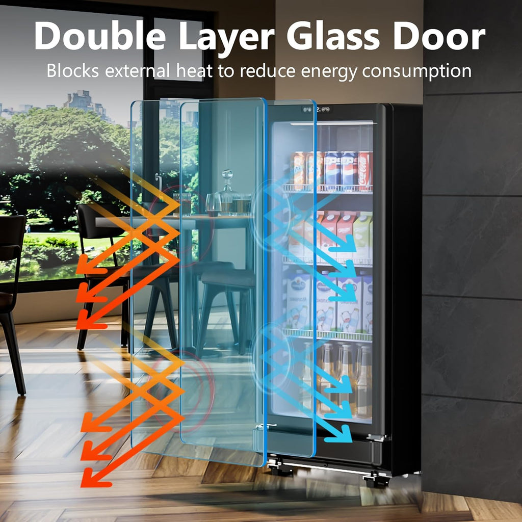6 Cu.Ft Commercial Refrigerators, Display Fridge with Double-Tempered Glass Door