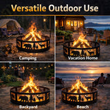 Fire Chief 36 Inch Fire Pit Ring – Heavy Duty Wood Burning Fire Ring Insert with Decorative Wildlife Design – Outdoor Steel Campfire Bonfire Pit - Image 4