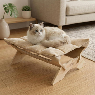 Elevated Cat Bed Hammock, Raised Cat Bed with Dual-Sided Plush & Linen Cushion, Machine Washable & Breathable Cover