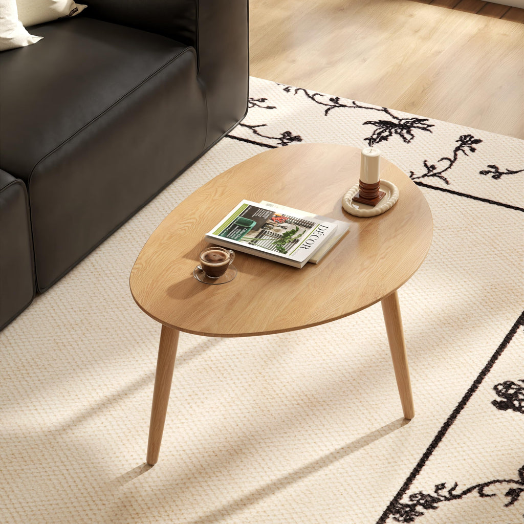 Small Oval Coffee Table, 25.6" Mid Century Modern End Table, 100% Solid Oak Wood Center Table, Side Table (Original