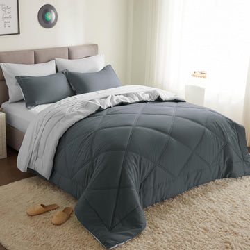 Queen Comforter Set with Sheets Dark Grey, 7 Pieces Queen Bed Set with 1 Down Alternative Comforter