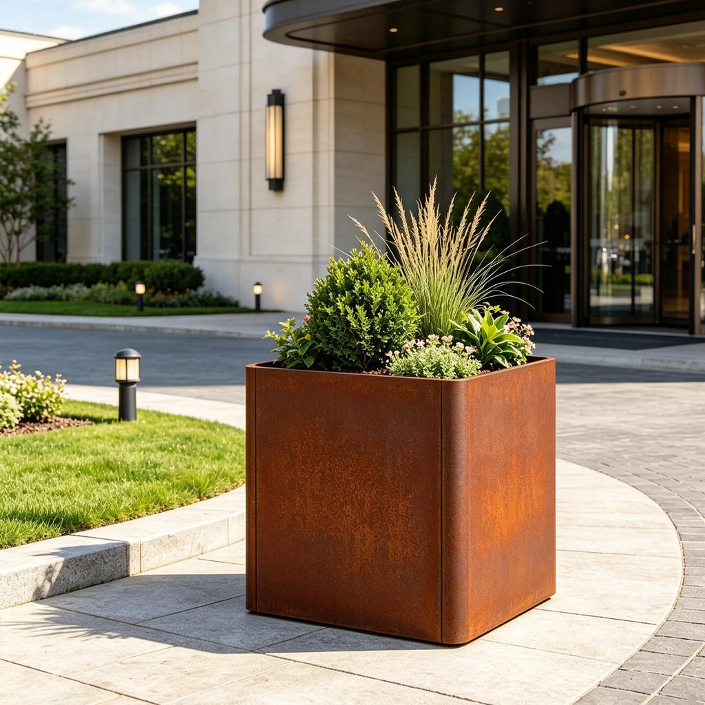 Corten Steel Planters 20 Inch, Pre-Rusted