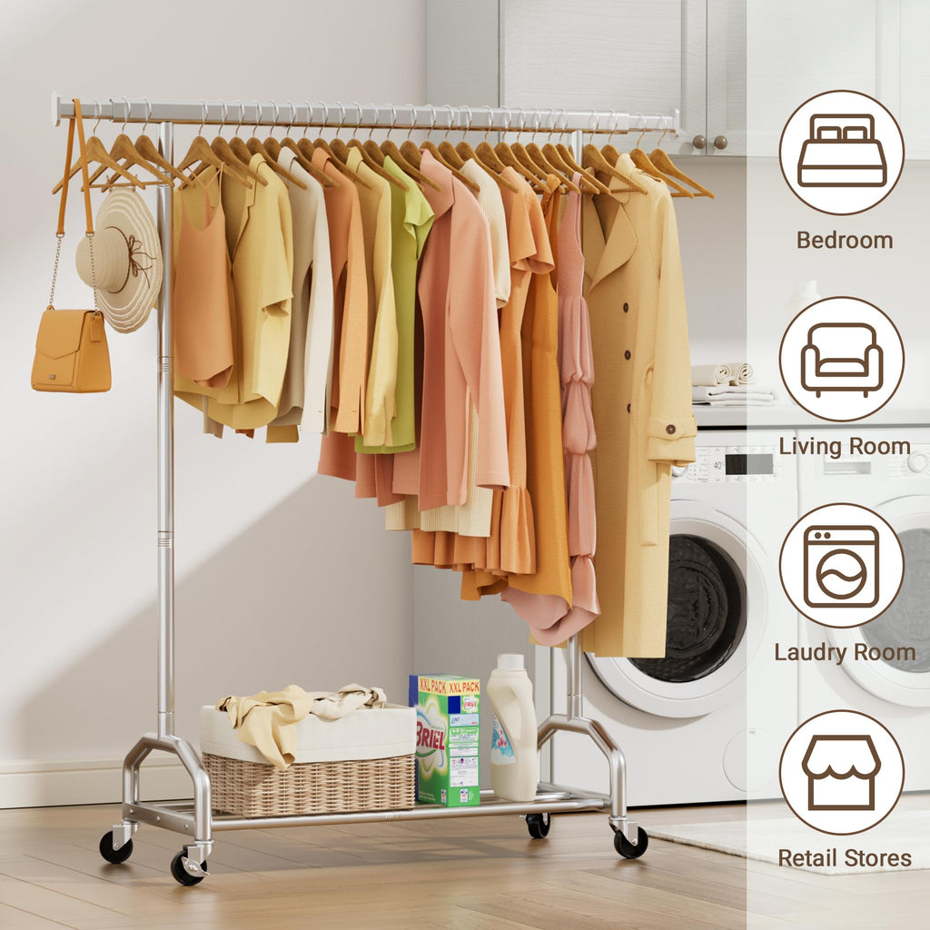 65" Clothes Rack, Heavy Duty Rolling Clothing Rack 380LBS