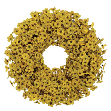 20" Yellow Fall Wreath for Front Door, Artificial Mums Autumn Wreath
