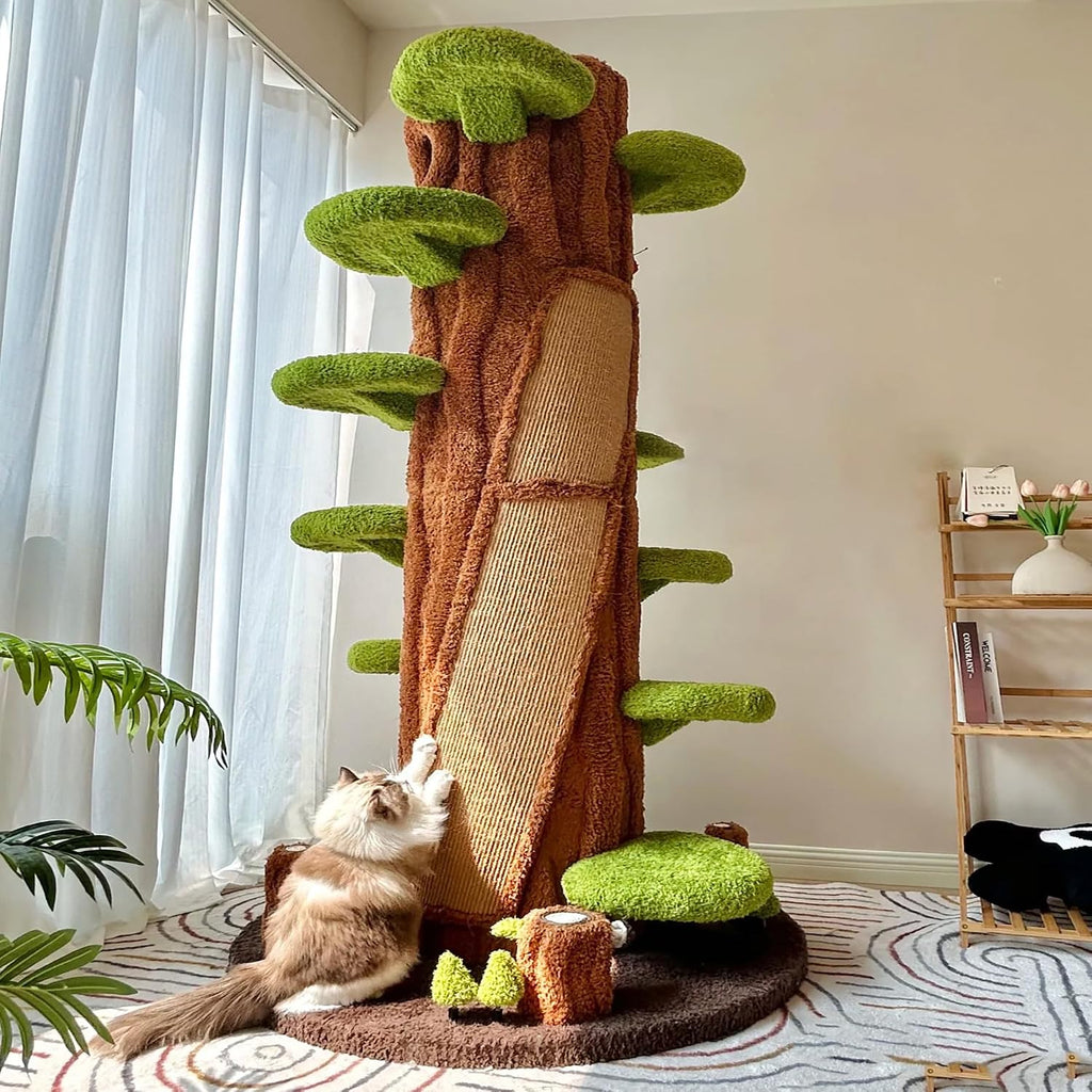Magic Forest Cat Tree Tower, 90 inches Tall, Real Solid Wood Cat Tree for Multi-Cat Household