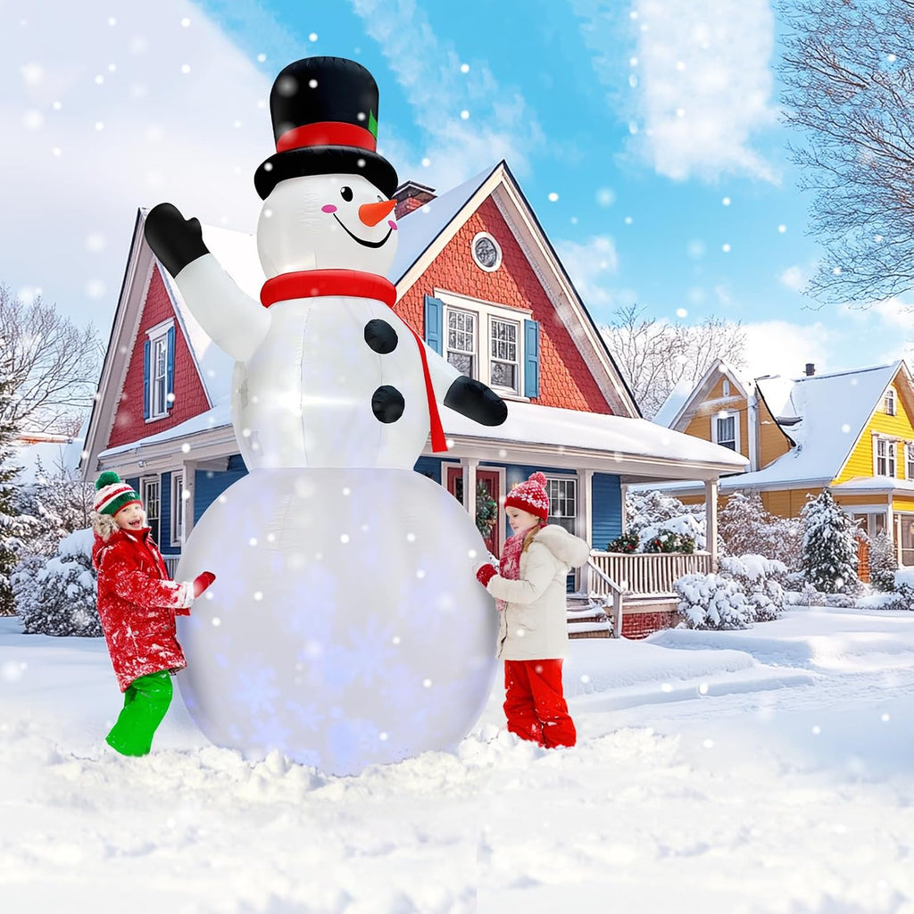 Rotating Snowflake Lights 12 Ft Giant Christmas Inflatables Snowman with Built-in LED Lights Christmas Decorations