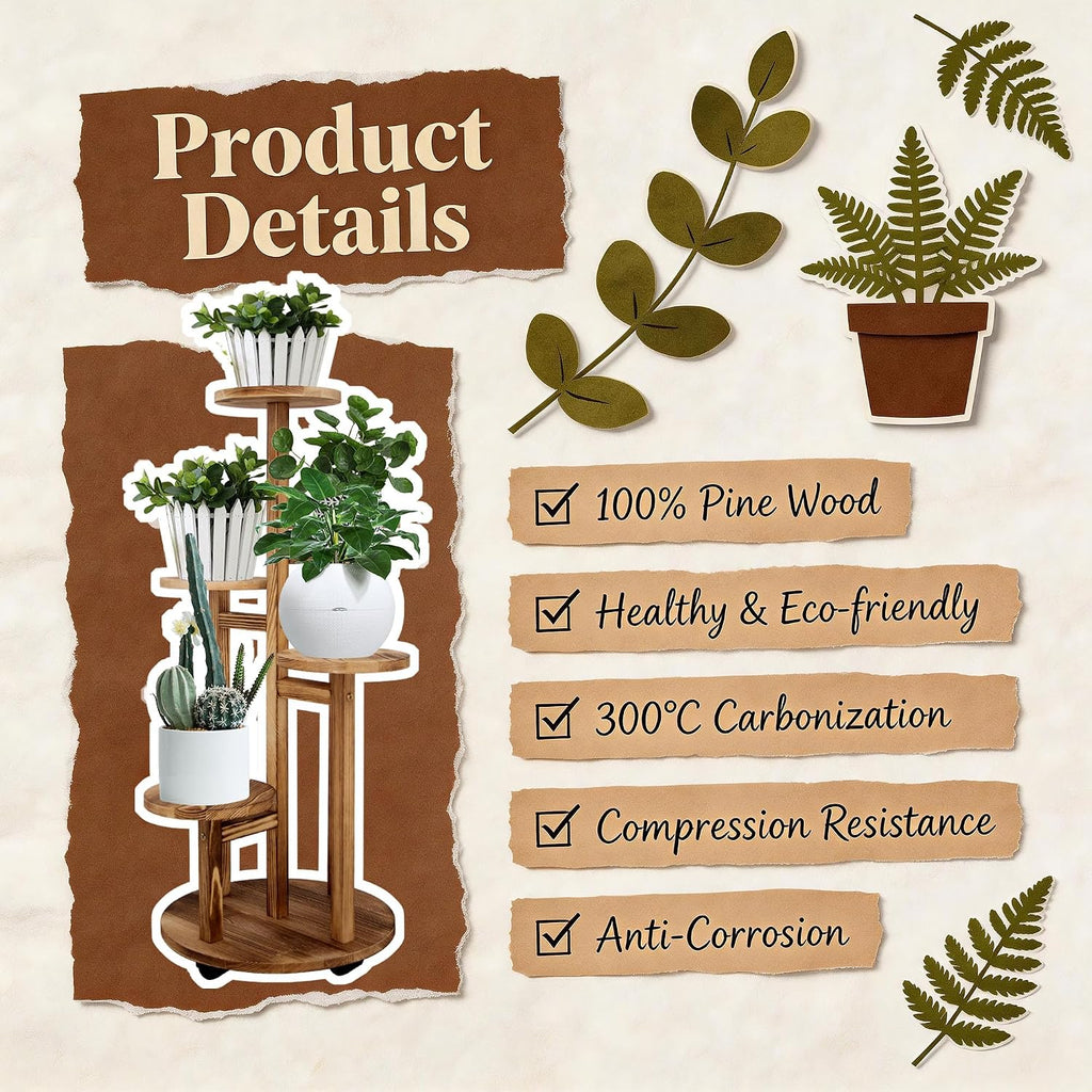 5 Tiered Tall Plant Stand for Indoor | Wood Plant Shelf Corner Display Rack, Multi-tier Planter Pot Holder Flower