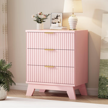 Fluted Dresser with 3 Drawers, 24" Wide Modern Chest of Drawers with Metal Handle, Wooden Dresser TV Stand, Wood