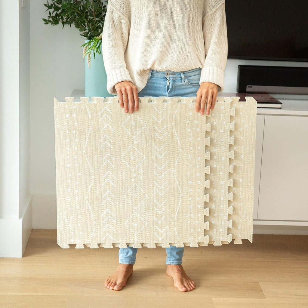 Play Mat for Floor - 6x8ft Beige | Soft Non Toxic Premium EVA Foam Tiles for Tummy Time, Crawling & Playroom