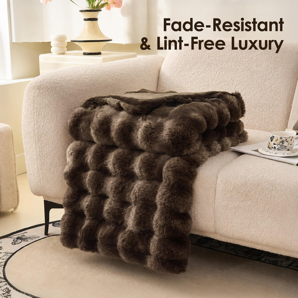 Soft Fluffy Faux Fur Throw Blanket 50"x60", Bubble Plush Texture