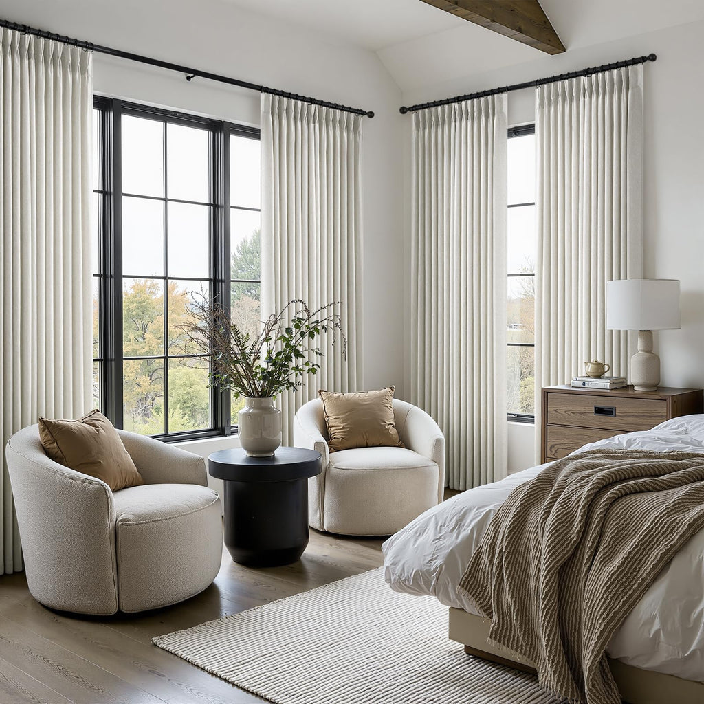 Grey Beige Pinch Pleated Linen Curtains 102 Inches Long 2 Panels