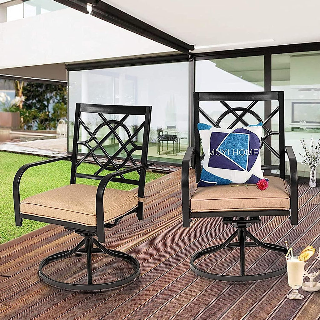Outdoor Dining Swivel Chairs Set of 4, Metal Frame Patio Chair Rocker with Brown Cushion for Garden, Bistro, Backyard