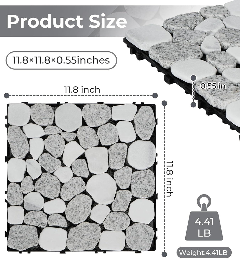 4PCS Natural Stone Decking Tiles, 11.8"x11.8" Outdoor & Indoor DIY Interlocking Flooring, Marble Stepping Stones