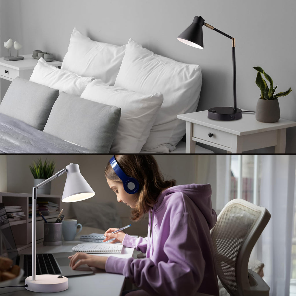 Astrum - LED Desk Lamp with Dual USB Charging Ports, 100% Metal, 270 Degree Swivel Arms, Soft White Light (3000K)