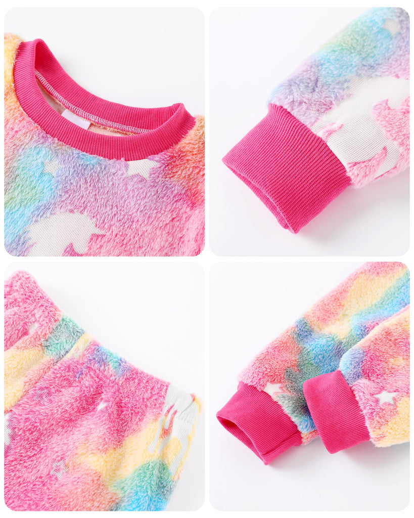Flannel Toddler Pajamas Warm Soft Pullover Sleepwear Set Rose
