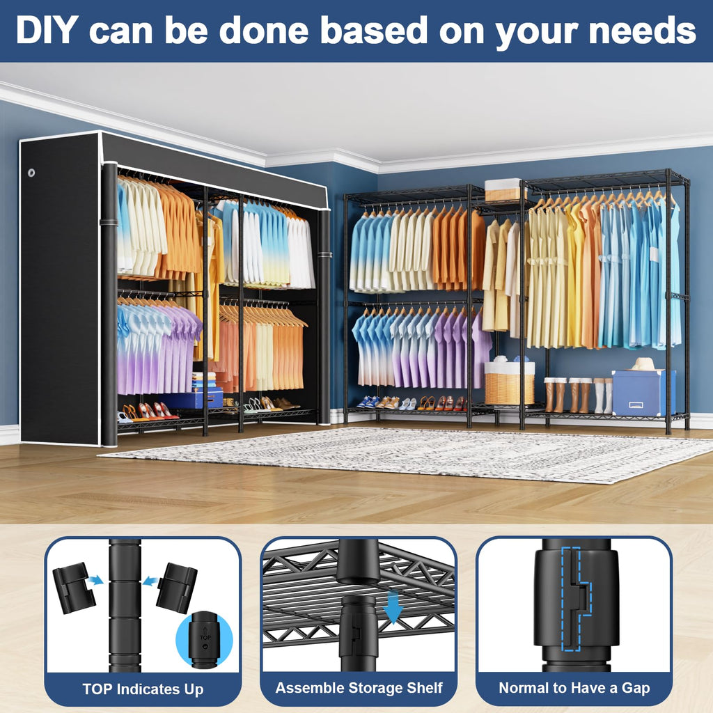 E12C Max Heavy Duty Closet Organizer System, Freestanding Clothing Rack, Adjustable Garment Rack 83" W x 16" D x 76.5"