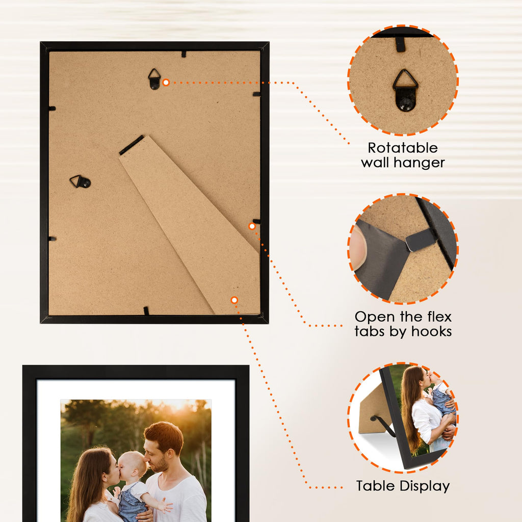 8x10 Picture Frame Set of 6, Photo Frame Bulk with HD Plexiglass, Display Pictures 5x7 with Mat or 8x10 Without Mat