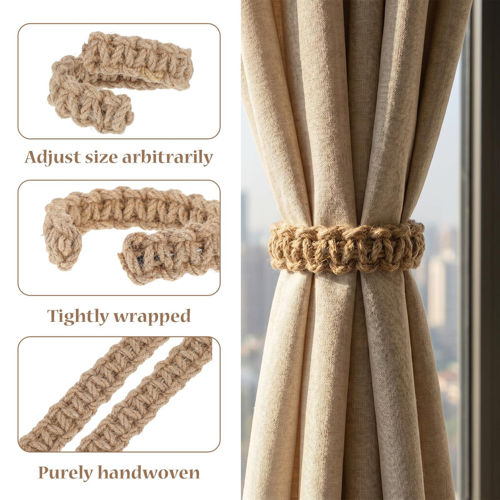 Braided Curtain Tiebacks for Drapes, Rustic Curtain Holdbacks Deco - 16 Pack