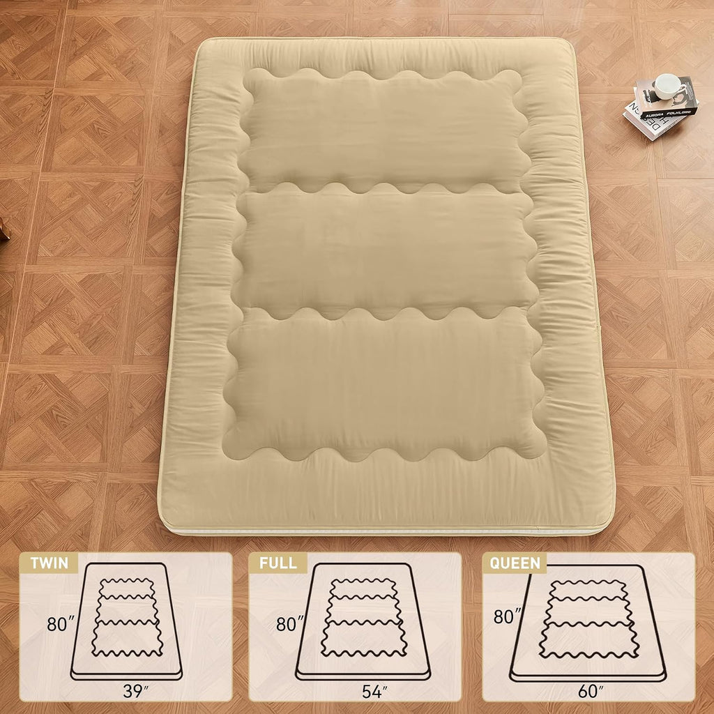Japanese Floor Futon Mattress Extra Thick Folding Roll Up Bed Topper Mat for Guest, Lounger and Tavel