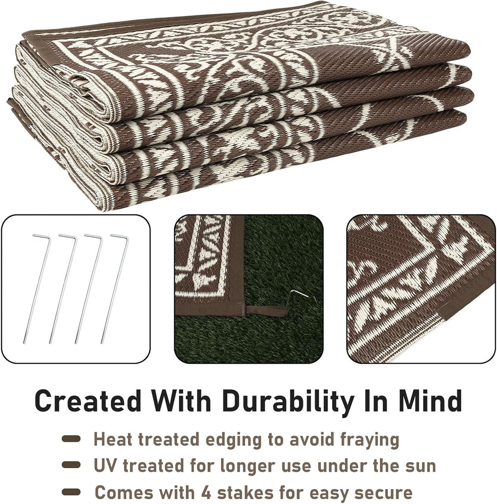 Outdoor Rugs s Clearance Brown Camping Rug for RV Outside, Reversible Waterproof Plastic Straw Rug Large Outdoor