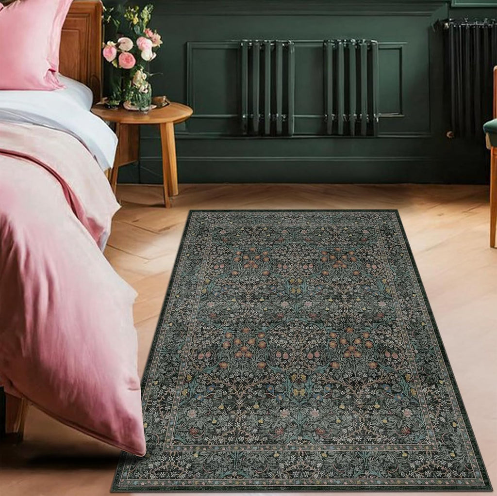 Vintage Floral Dark Green 3x5 Area Rugs