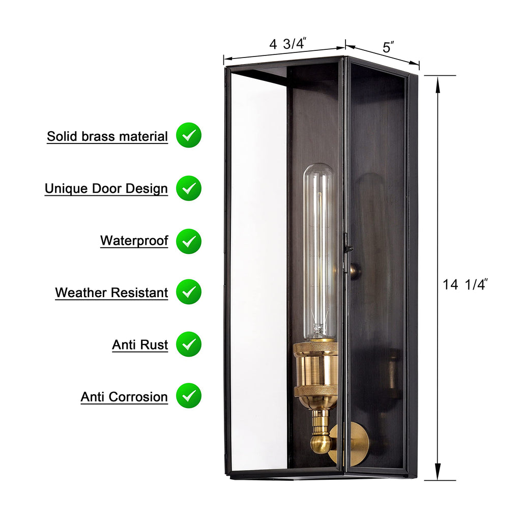 Outdoor Wall Lanterns Set of Two, Solid Brass Waterproof Exterior Light Fixtures, Front Porch Lights Outside Sconces