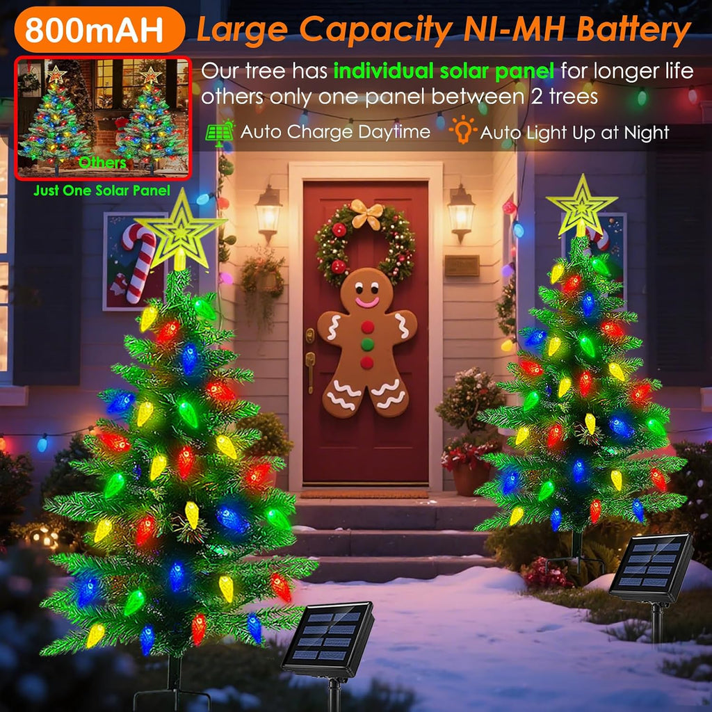 2-Pack 3.6FT Solar Christmas Tree Outdoor Christmas Decorations, 8 Modes Solar Xmas Tree Lights with 100 LED