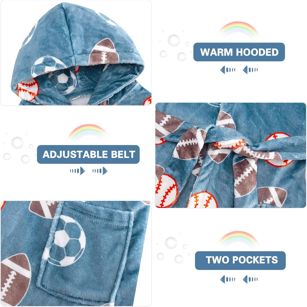 Boys Robe Kids Hooded Fleece Bathrobe