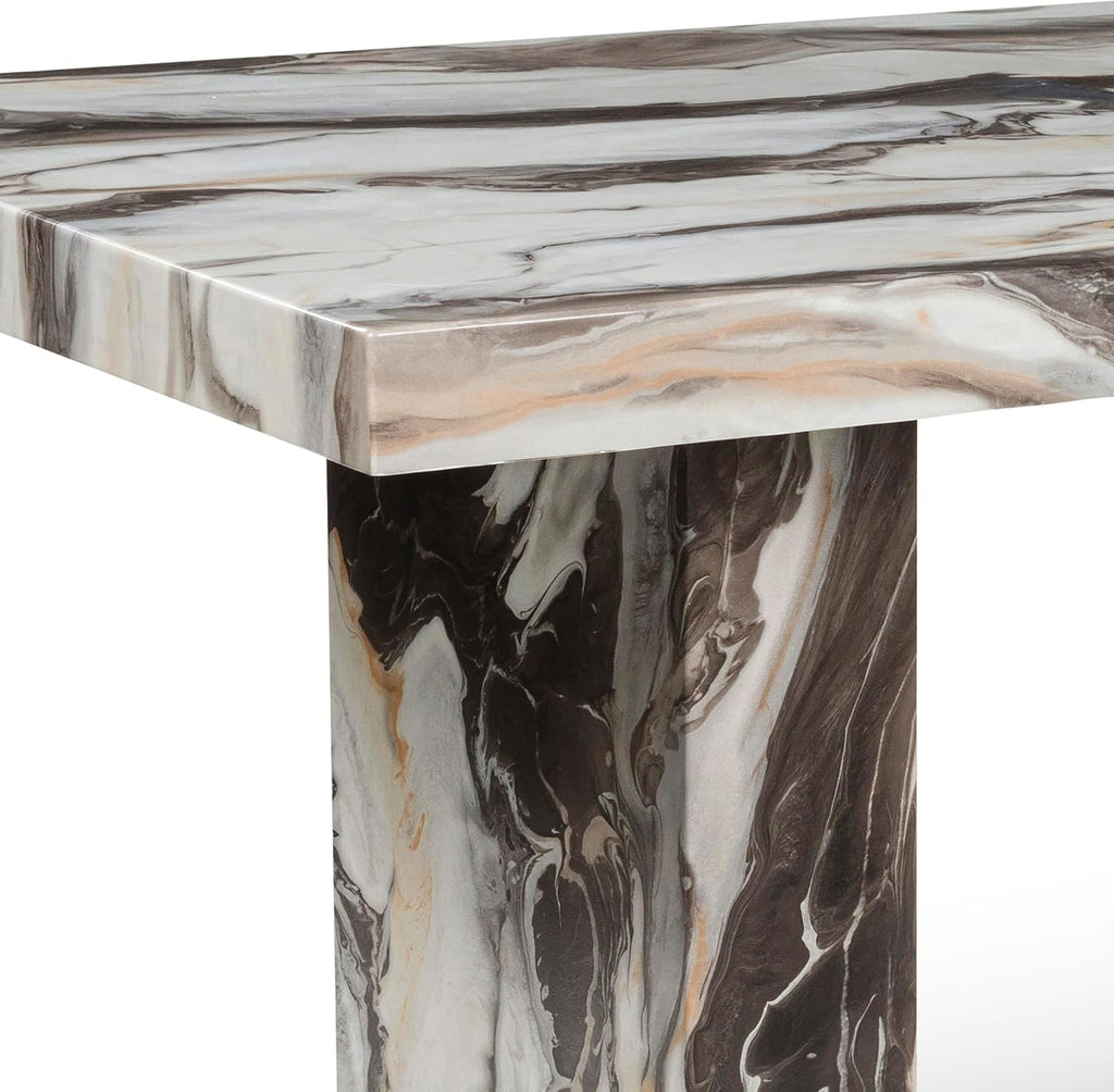 Cavira Modern Faux Marble Dining Table with Double Pedestal Base