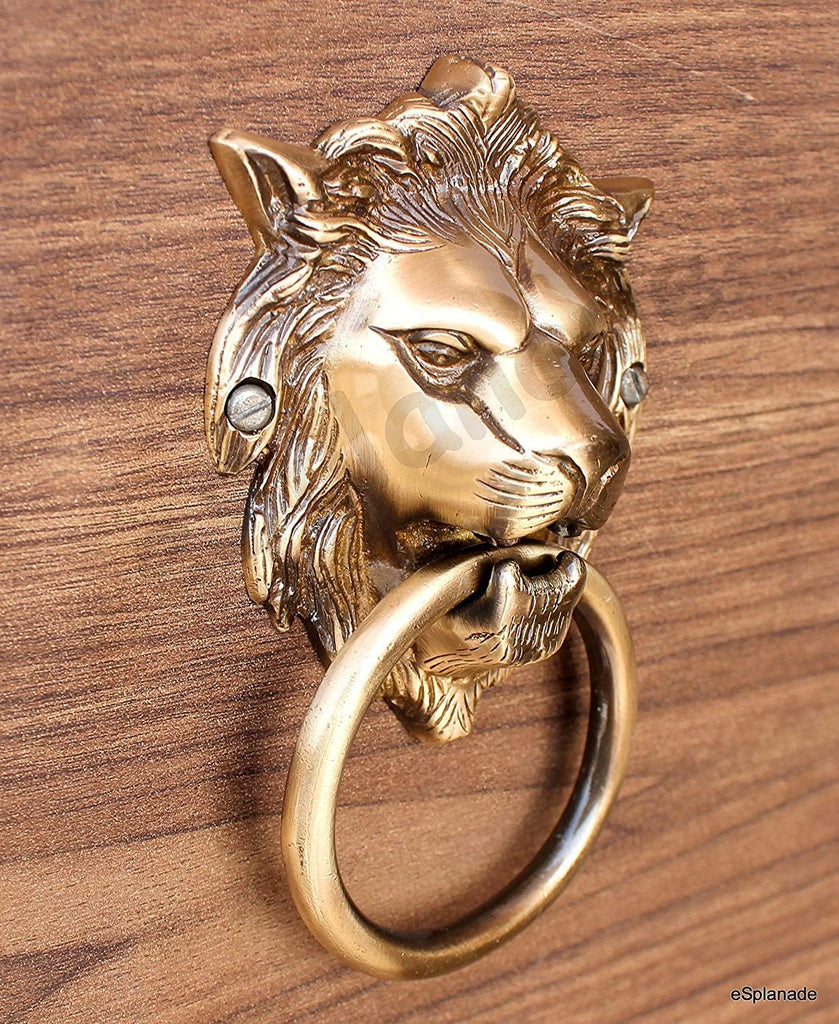 6.75" Inches Brass Lion Face Door Knocker - Door Decor | Home Decor