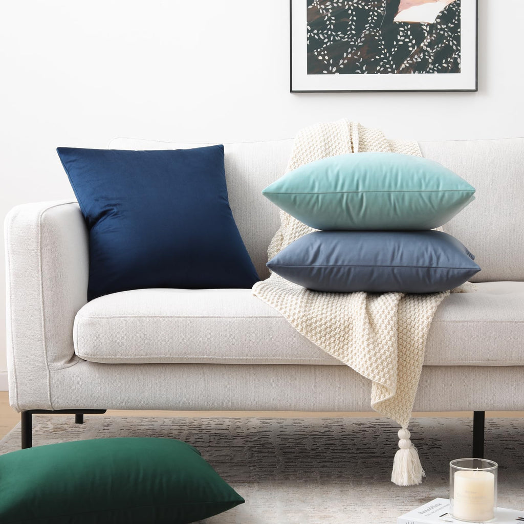 Decorative Throw Pillow Covers, Velvet Cushion Covers, Solid Throw Pillow Cases for Couch and Bed, Turquoise, 26 x 26