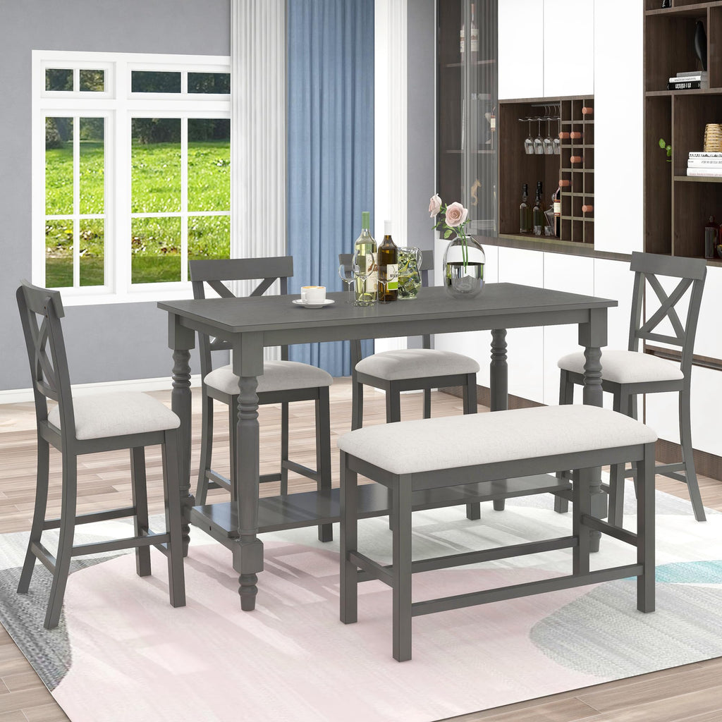 Counter Height Kitchen Table Set with Bench and Chairs for 6 Rustic Solid Wood Dining Room Table Set with Bottom