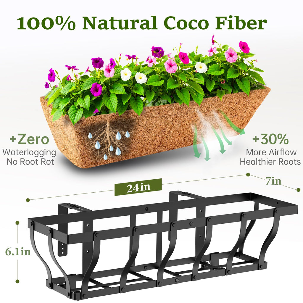 Railing Planter Boxes, Heavy Duty Window Box Planters, Adjustable Balcony Planters for Railing Hanging, with Coco