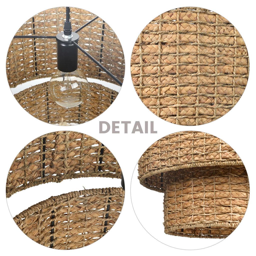 Rustic Pendant Light Fixture, Woven Rattan Lampshade Coastal Hanging Lighting, Adjustable Vintage Farmhouse