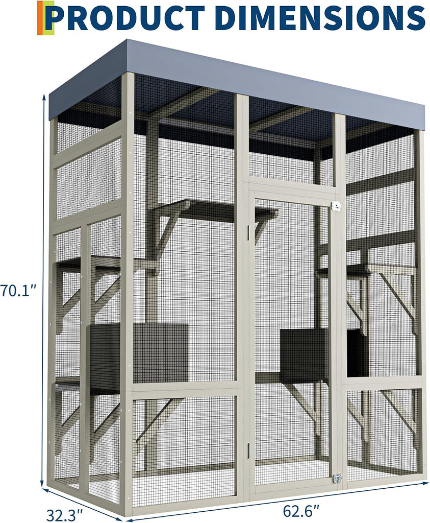 Large Outdoor Cat Enclosure Catio w/ 5 Platforms & 2 Napping House