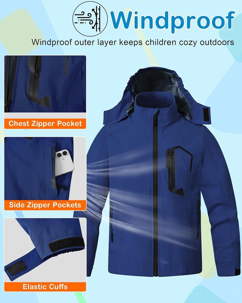 Kids Rain Jacket Boys Girls Lightweight Raincoats Kids Outdoor Windbreaker Jackets with Detachable Hood