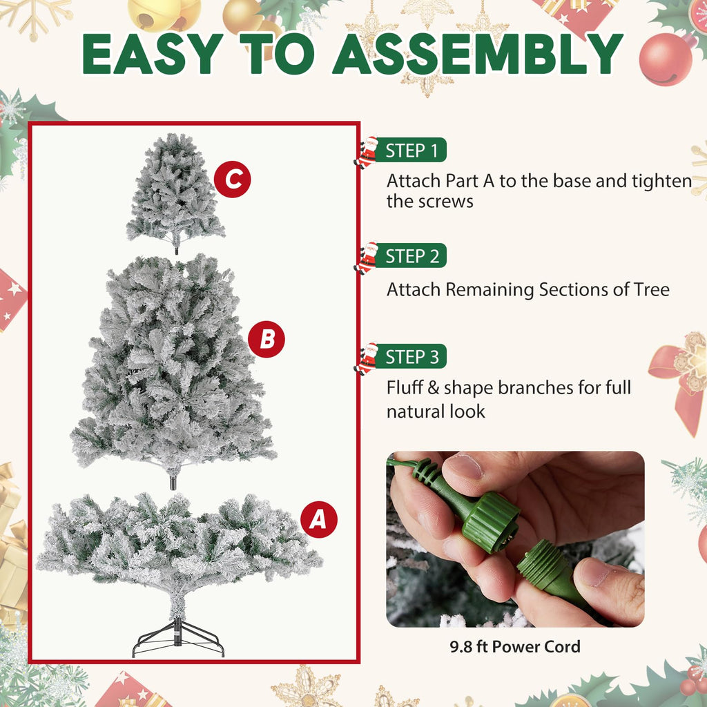 6 Ft Prelit Snow Flocked Artificial Christmas Tree with Lights