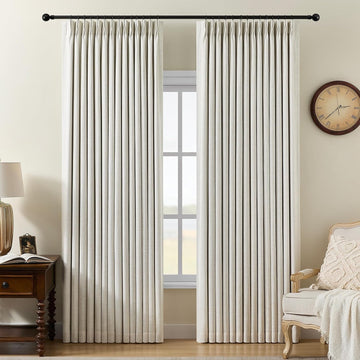 Pinch Pleated Curtains 100% Blackout Linen Curtains 95 Inches Long for Bedroom Living Room, Natural Memory Trained