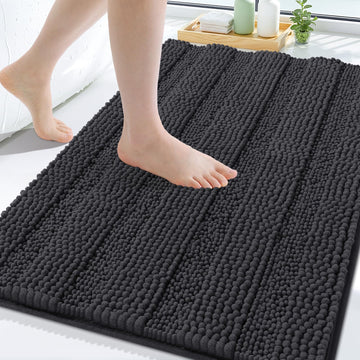 Chenille Bathroom Rugs 30x20, Soft Absorbent Bath Mats, Charcoal