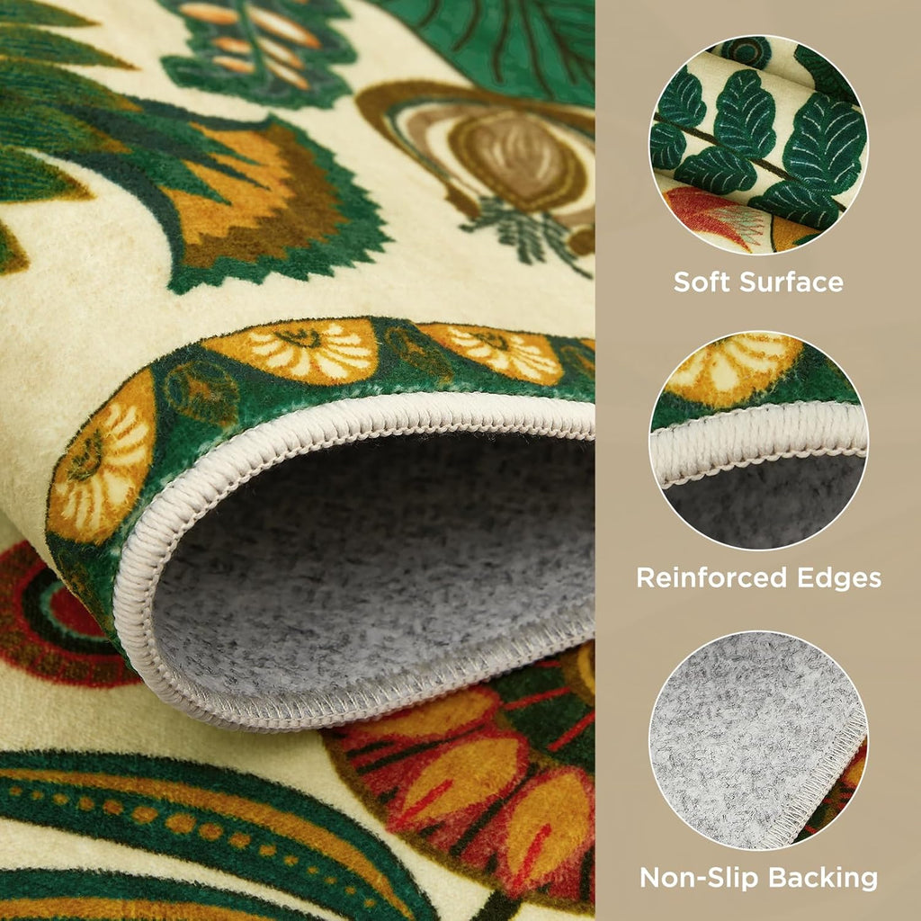 Egypt Floral Boho 9x12 Rugs for Living Room, Large Beige Washable Area Rug for Bedroom Dining Room T