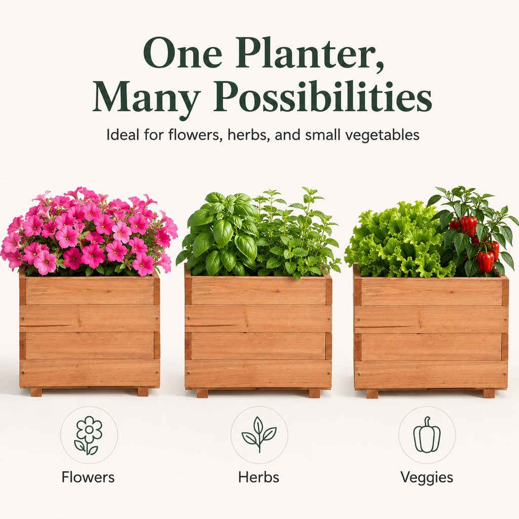 15.75" Square Wooden Planter Box, Fir Wood Planters for Outdoor Plants