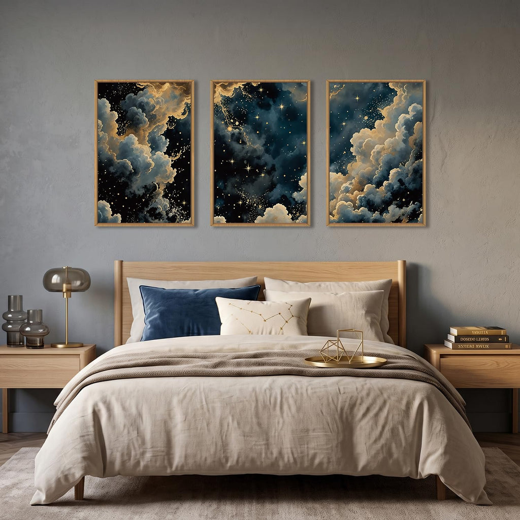 Celestial Starry Night Sky Canvas Framed Wall Art Set -24"x36"x3