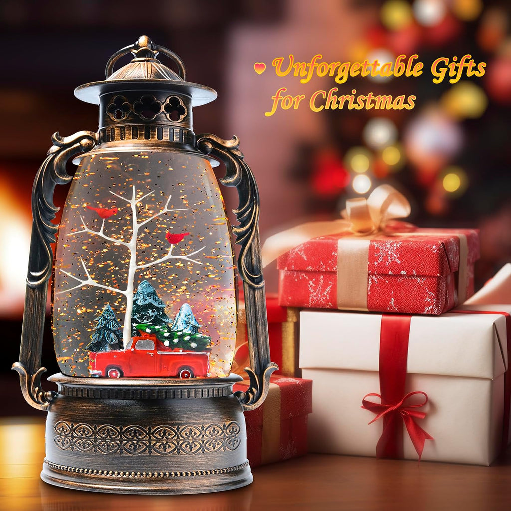 Large Christmas Snow Globes, 13.8" Cardinal Musical Snow Globe 8 Songs 6H Timer Music Box Dual Power Snowglobes