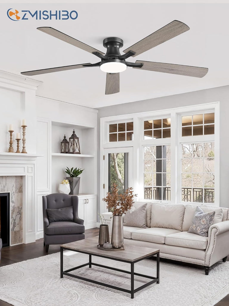 60 Inch Ceiling Fan with Light, App&Remote Control, Flush Mount Low Profile, Dimmable 20W LED Light, Quiet Reversible Motor for Bedroom, Living Room, Apartment, Black A101-B0F8B78QVG