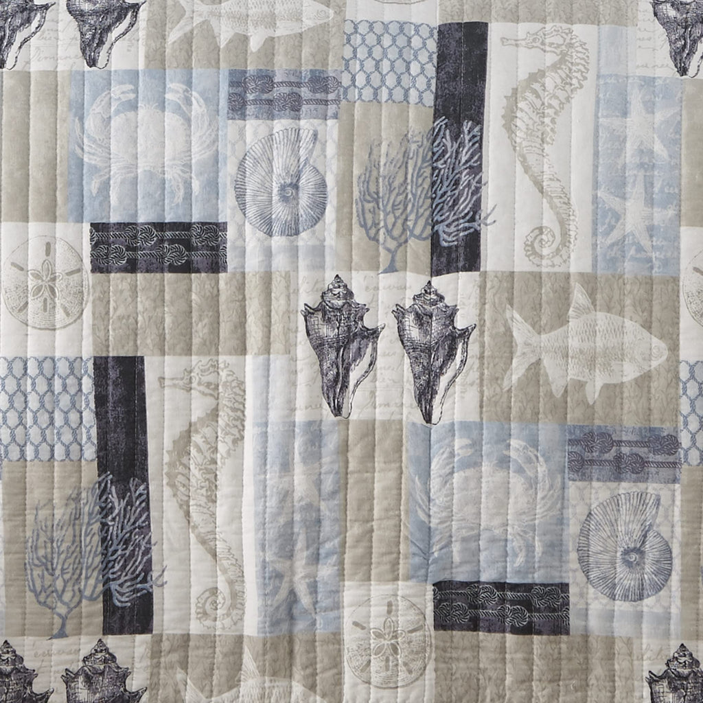 Cerralvo Twin/Twin XL Quilt Set - Coastal Patchwork - Taupe, Cream, Navy, and Blue - Quilt Size 68x86in. and One Sham