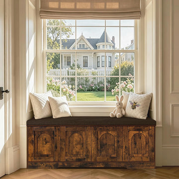 Shoe Storage Bench with Cushion, Door, Rustic Brown 47.2"LX17.7"H