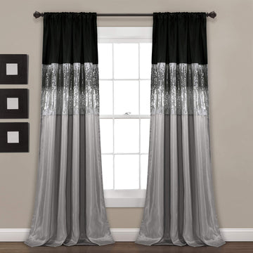 Night Sky Window Curtain Panel, Single 42"W x 84"L Black & Gray - Sequin Backdrop Curtain - Room Darkening Curtains