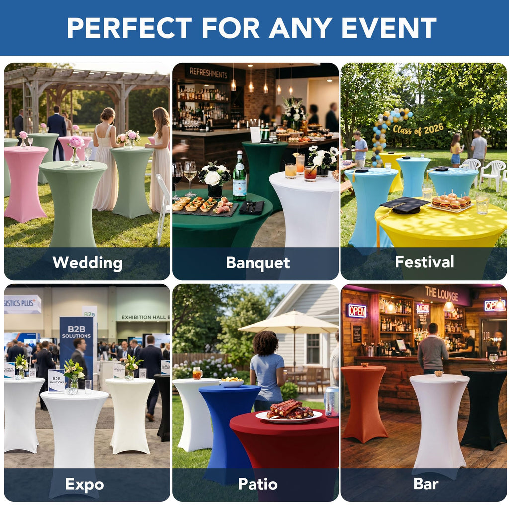 Cocktail Table Covers-Spandex Round High Top Table Cloths Party Cream